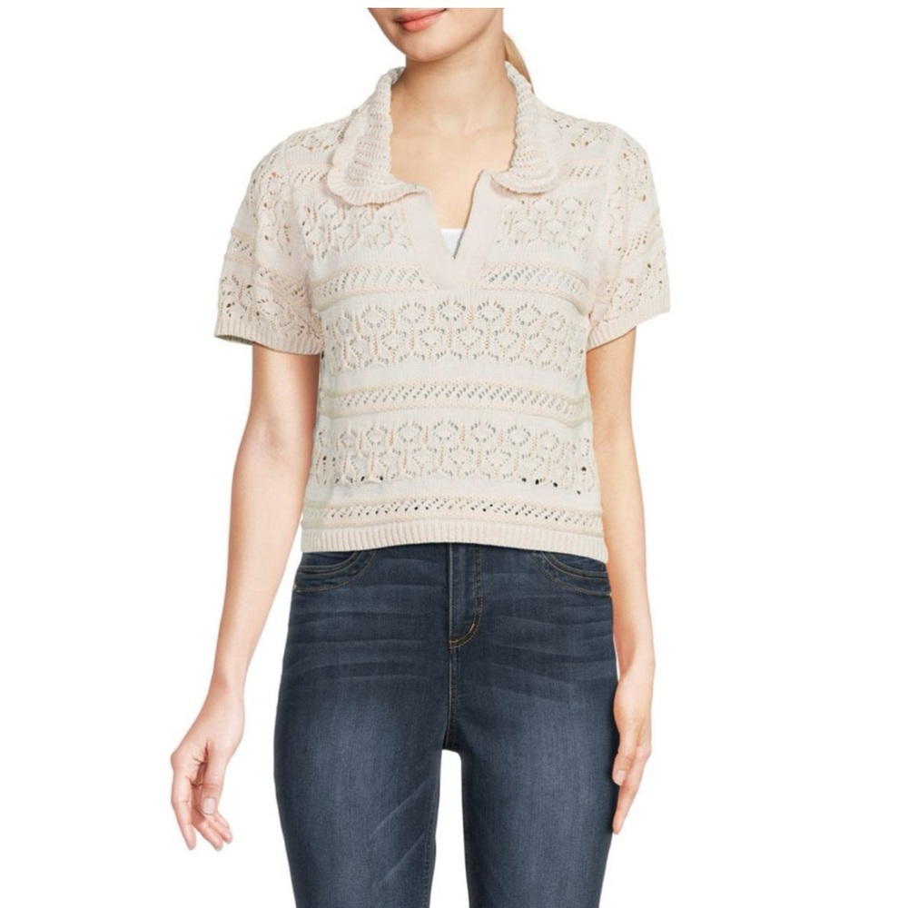 Pointelle knit cropped sweater surf Gypsy saks